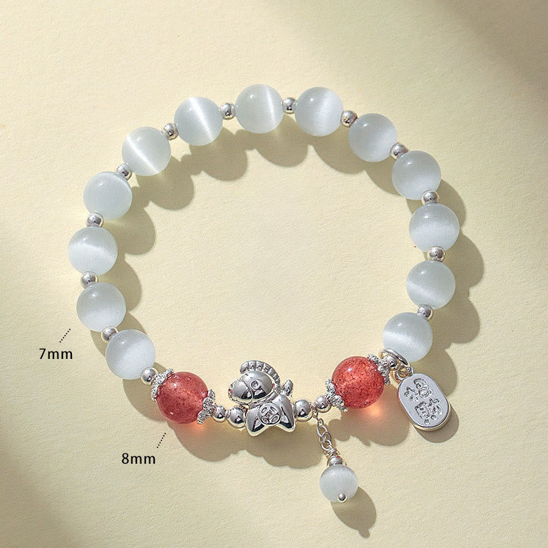 Buddha Stones Natural Cat's Eye Rose Quartz Crystal Year of the Horse Fu Character Love Bracelet - image 8