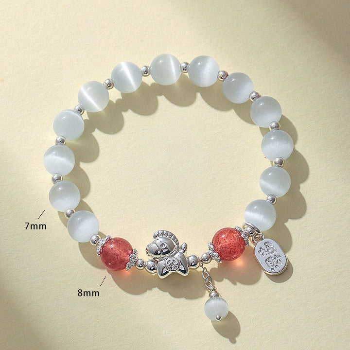 Buddha Stones Natural Cat's Eye Rose Quartz Crystal Year of the Horse Fu Character Love Bracelet - image 8