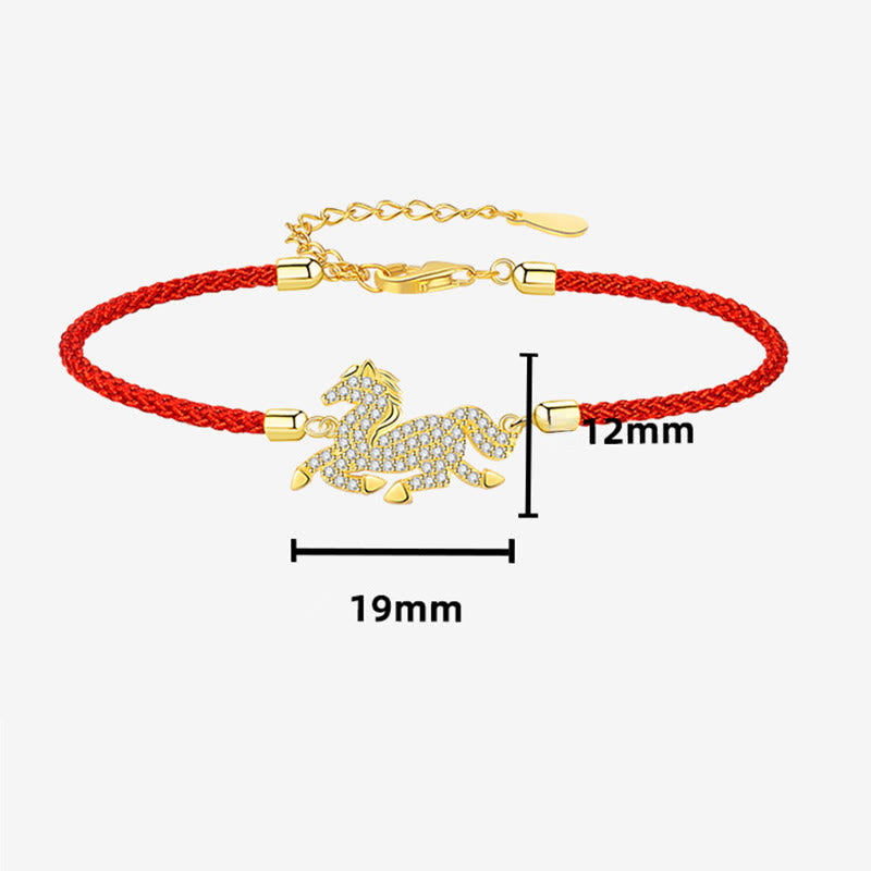 Buddha Stones 925 Sterling Silver Plated 18k Gold Red String Year Of The Horse Strength Bracelet - image 1