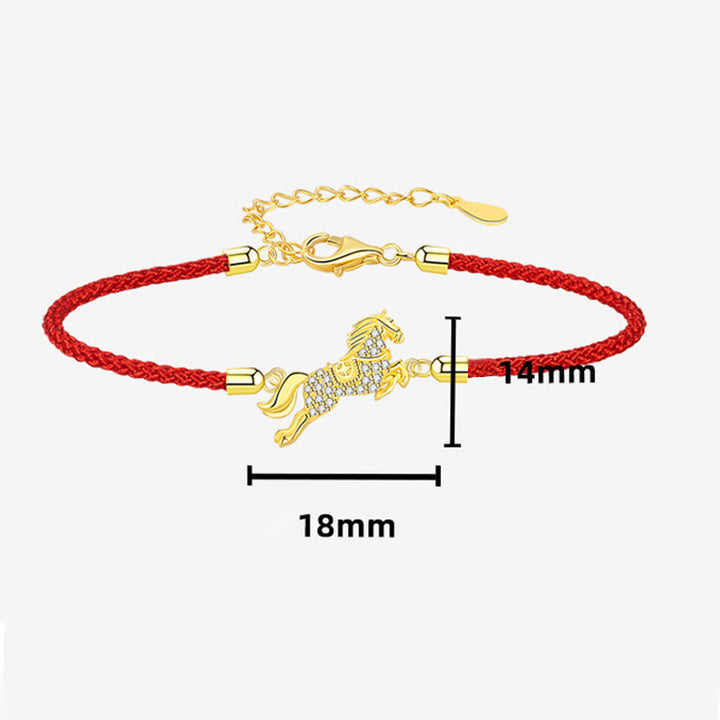 Buddha Stones 925 Sterling Silver Golden Chinese Zodiac Year Of The Horse Red String Luck Bracelet - image 2