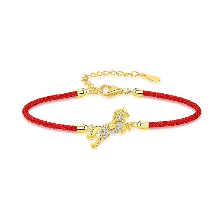 Buddha Stones 925 Sterling Silver Golden Chinese Zodiac Year Of The Horse Red String Luck Bracelet - image 1