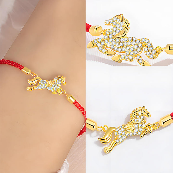 Buddha Stones 925 Sterling Silver Golden Chinese Zodiac Year Of The Horse Red String Luck Bracelet - image 5