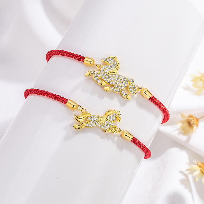 Buddha Stones 925 Sterling Silver Golden Chinese Zodiac Year Of The Horse Red String Luck Bracelet - image 3
