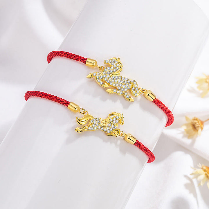 Buddha Stones 925 Sterling Silver Golden Chinese Zodiac Year Of The Horse Red String Luck Bracelet - image 3