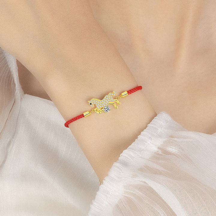Buddha Stones 925 Sterling Silver Golden Year Of The Horse Red String Luck Adjustable Bracelet - image 5