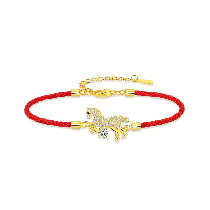 Buddha Stones 925 Sterling Silver Golden Horse Charm Red String Luck Adjustable Bracelet - image 4