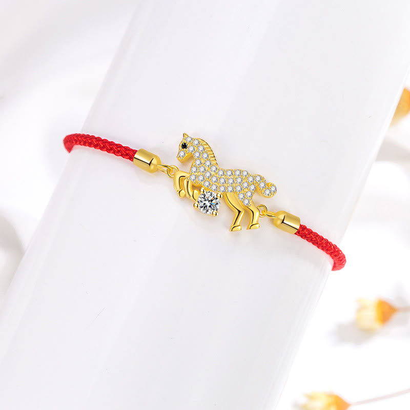 Buddha Stones 925 Sterling Silver Golden Year Of The Horse Red String Luck Adjustable Bracelet - image 2