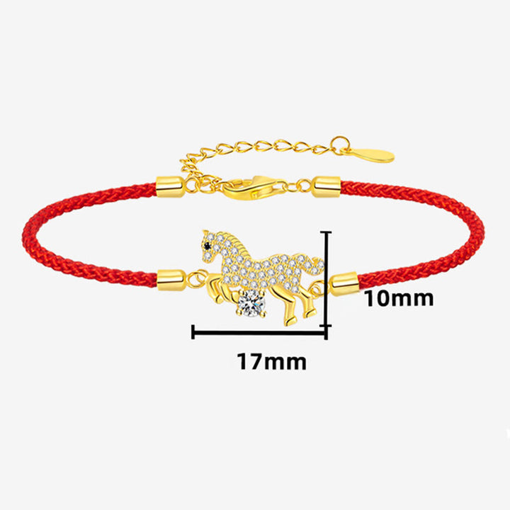 Buddha Stones 925 Sterling Silver Golden Year Of The Horse Red String Luck Adjustable Bracelet - image 3