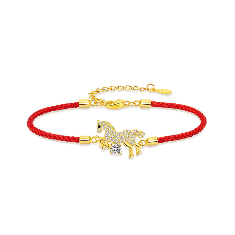 Buddha Stones 925 Sterling Silver Golden Year Of The Horse Red String Luck Adjustable Bracelet - image 4