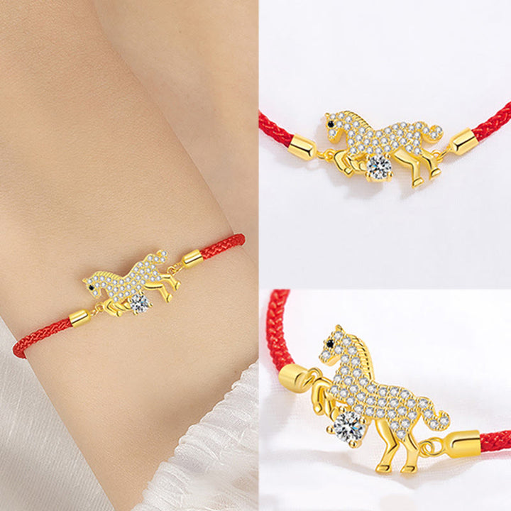 Buddha Stones 925 Sterling Silver Golden Year Of The Horse Red String Luck Adjustable Bracelet - image 6