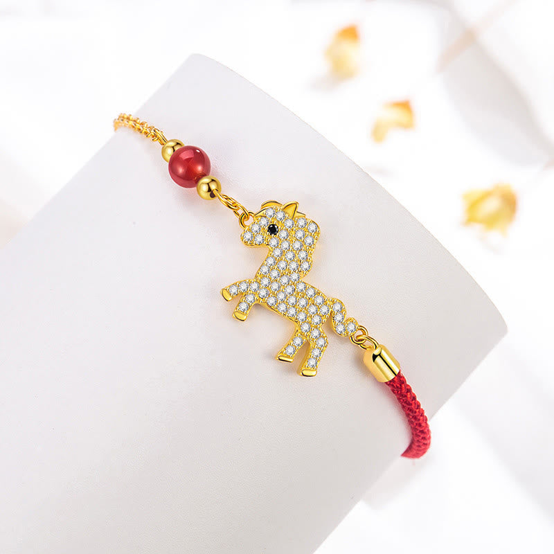 Buddha Stones 925 Sterling Silver Plated 18k Gold Year Of The Horse Red String Strength Bracelet - image 2