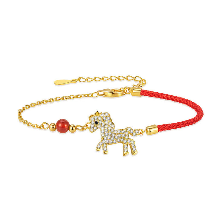 Buddha Stones 925 Sterling Silver Plated 18k Gold Year Of The Horse Red String Strength Bracelet - image 4