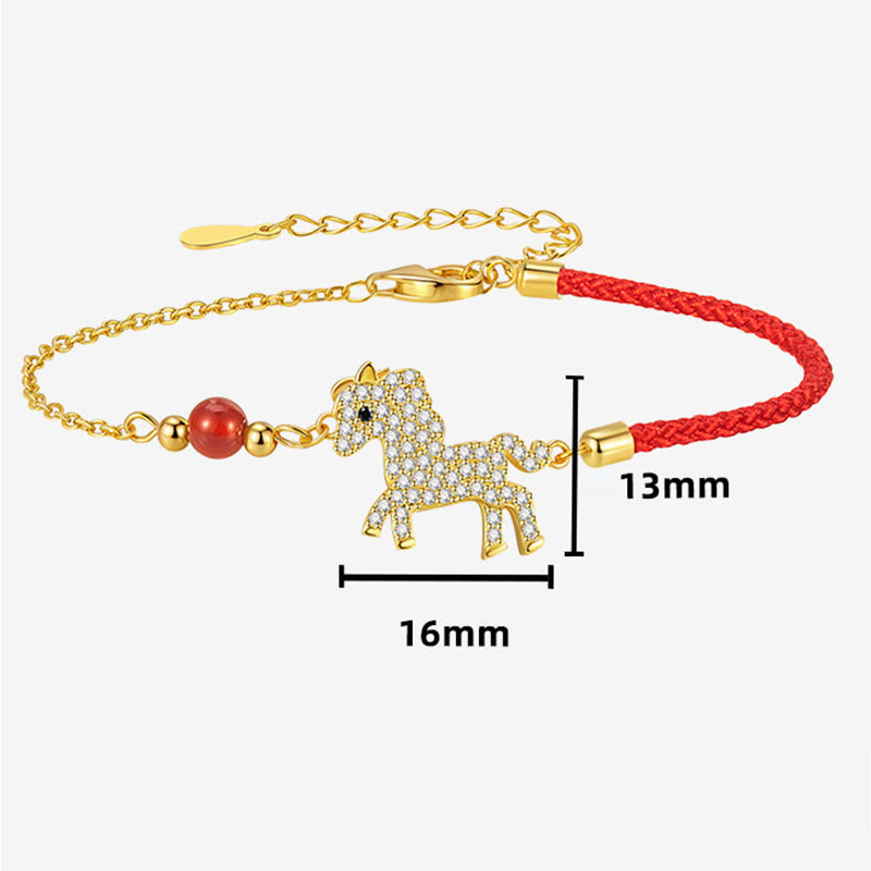 Buddha Stones 925 Sterling Silver Plated 18k Gold Year Of The Horse Red String Strength Bracelet - image 7