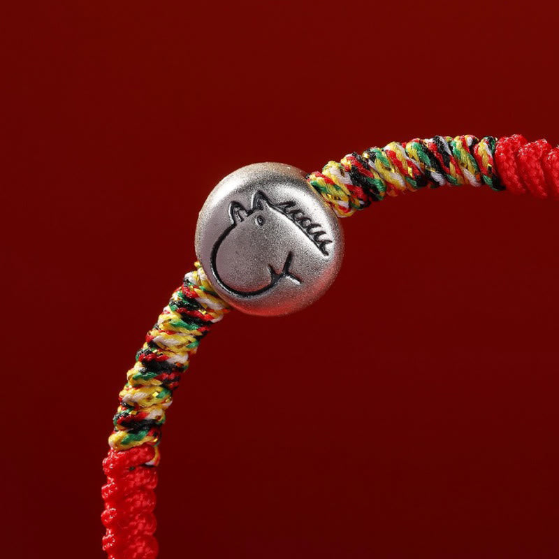Buddha Stones 999 Sterling Silver Chinese Zodiac Horse Charm Red String Strength Braided Bracelet - image 7