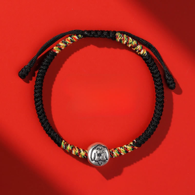 Buddha Stones 999 Sterling Silver Chinese Zodiac Horse Charm Red String Strength Braided Bracelet - Dog Black String - image 41