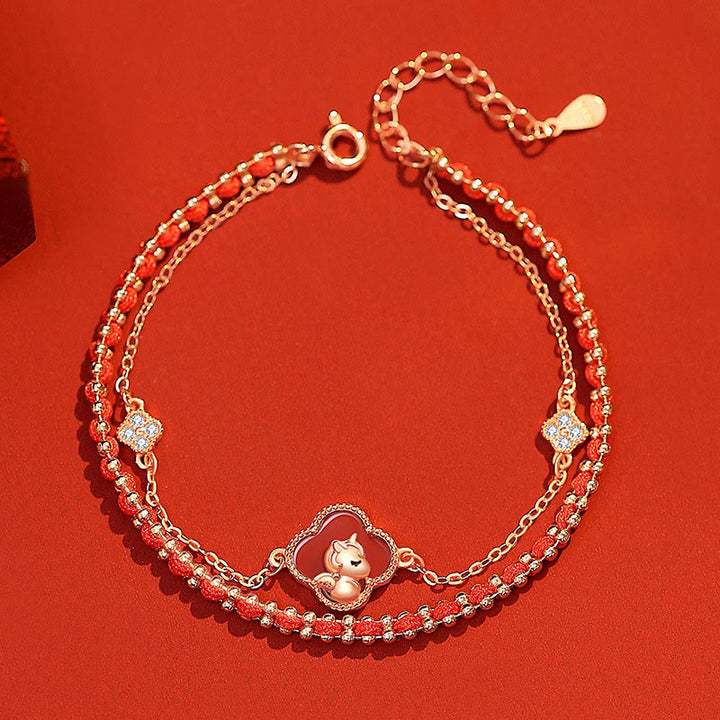 Buddha Stones 925 Sterling Silver Year Of The Horse Red Agate Hetian Jade Confidence Bracelet - image 2