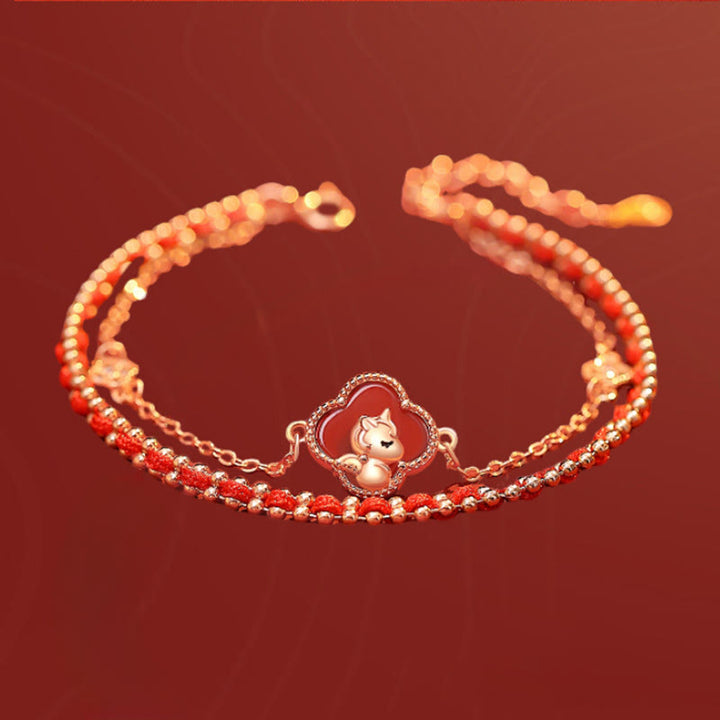 Buddha Stones 925 Sterling Silver Year Of The Horse Red Agate Hetian Jade Confidence Bracelet - image 1