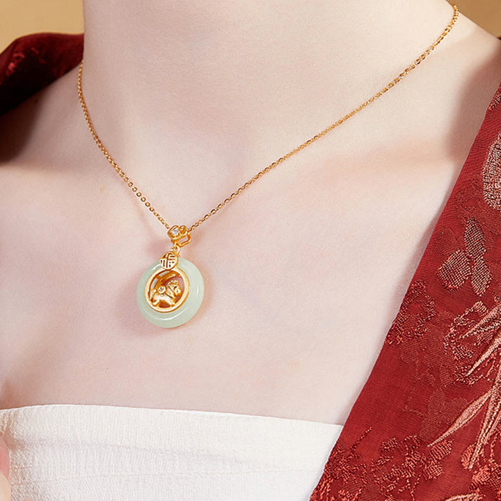 Buddha Stones 925 Sterling Silver Year Of The Horse Hetian Jade Peace Buckle Luck Necklace Pendant - image 12