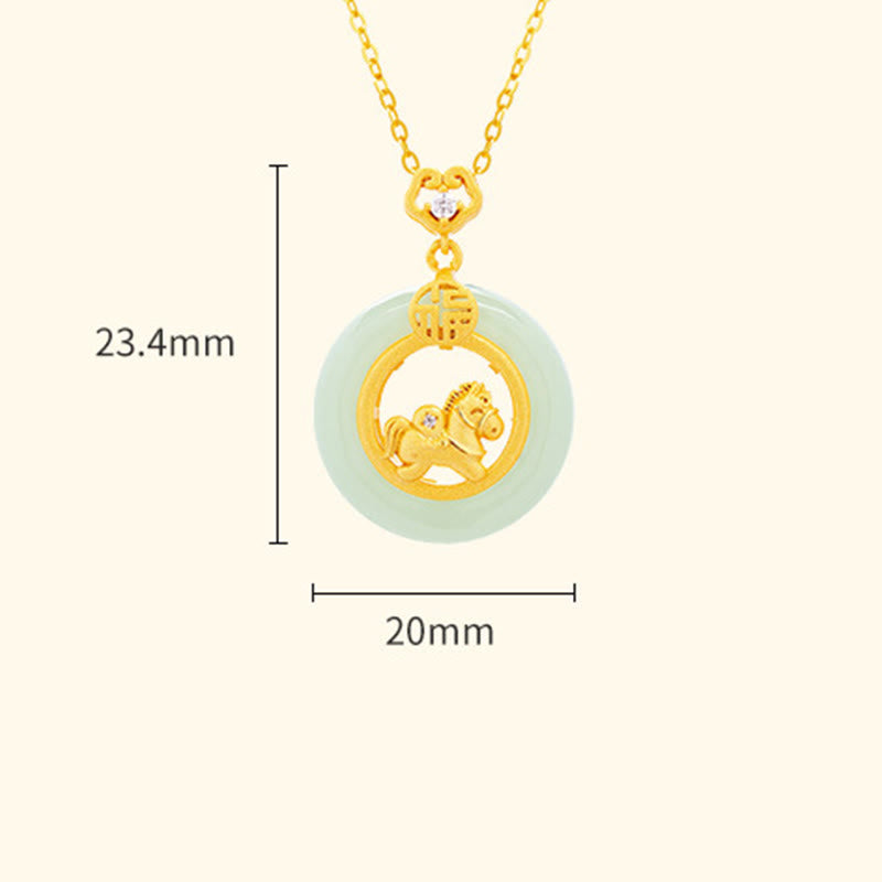 Buddha Stones 925 Sterling Silver Year Of The Horse Hetian Jade Peace Buckle Luck Necklace Pendant - image 4