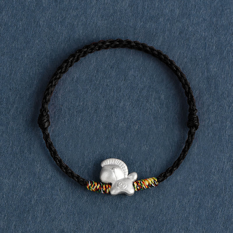 Buddha Stones Year of the Horse 999 Sterling Silver Luck String Braided Bracelet Anklet - Black Anklet(Circumference 17-30cm) - image 18