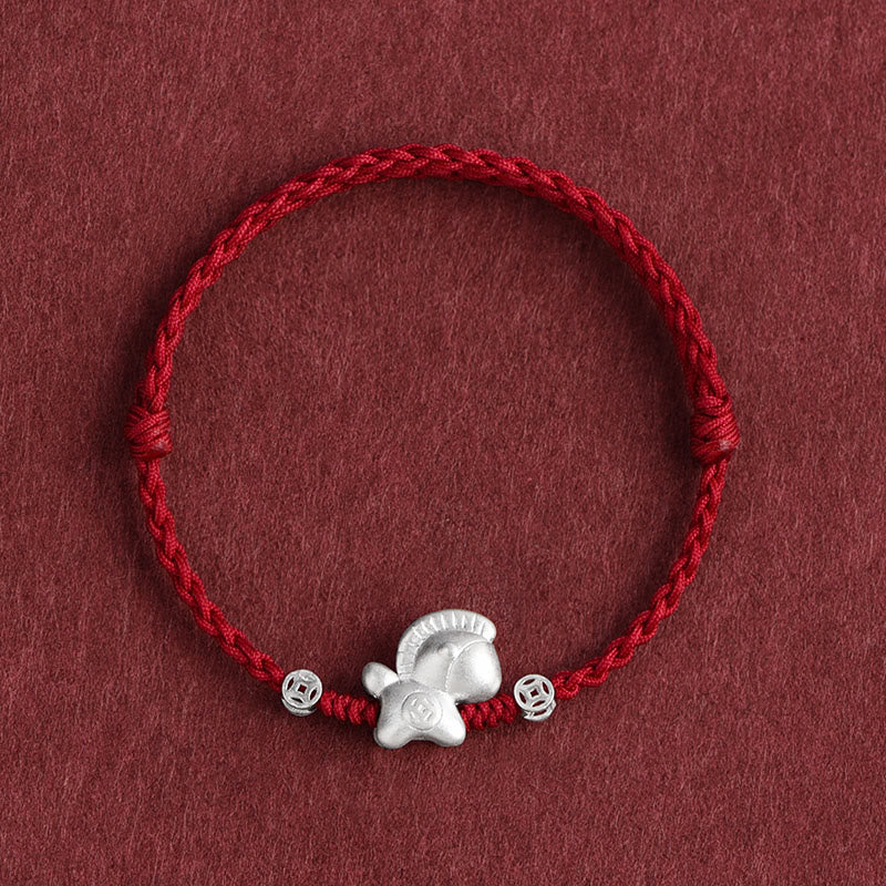 Buddha Stones Year of the Horse 999 Sterling Silver Copper Coins Luck Rope Braided Bracelet Anklet - Dark Red Anklet(Circumference 17-30cm) - image 0