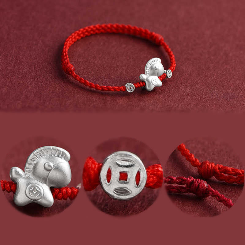 Buddha Stones Year of the Horse 999 Sterling Silver Copper Coins Luck Rope Braided Bracelet Anklet - image 15