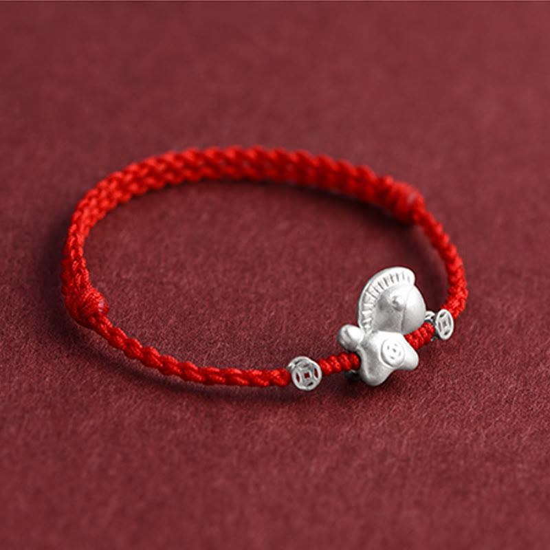 Buddha Stones Year of the Horse 999 Sterling Silver Copper Coins Luck Rope Braided Bracelet Anklet - image 11