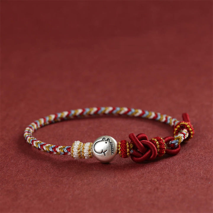 Buddha Stones Year of the Horse 999 Sterling Silver Dunhuang Color String Braided Luck Bracelet - Horse(Wrist Circumference 14-19cm) - image 0