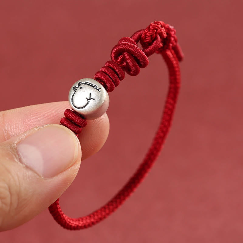 Buddha Stones Year of the Horse 999 Sterling Silver Red String Braided Connection Bracelet - image 3