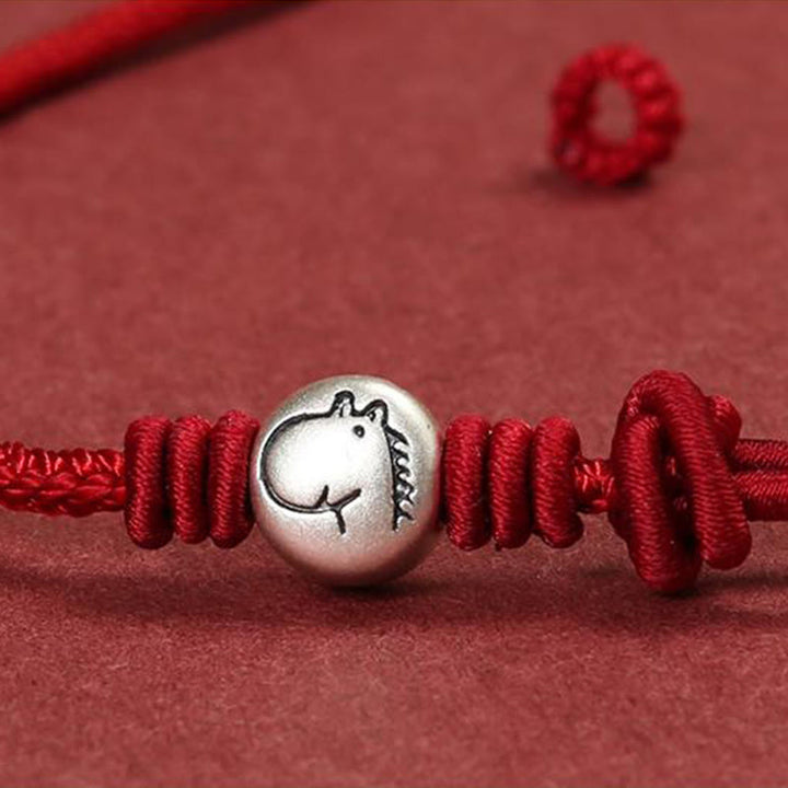 Buddha Stones Year of the Horse 999 Sterling Silver Red String Braided Connection Bracelet - image 12