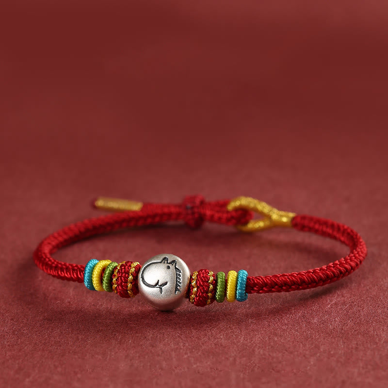 Buddha Stones Year of the Horse 999 Sterling Silver Red String Braided Faith Bracelet - Dark Red(Wrist Circumference 14-18cm) - image 0