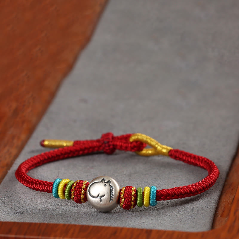 Buddha Stones Year of the Horse 999 Sterling Silver Red String Braided Faith Bracelet - image 2