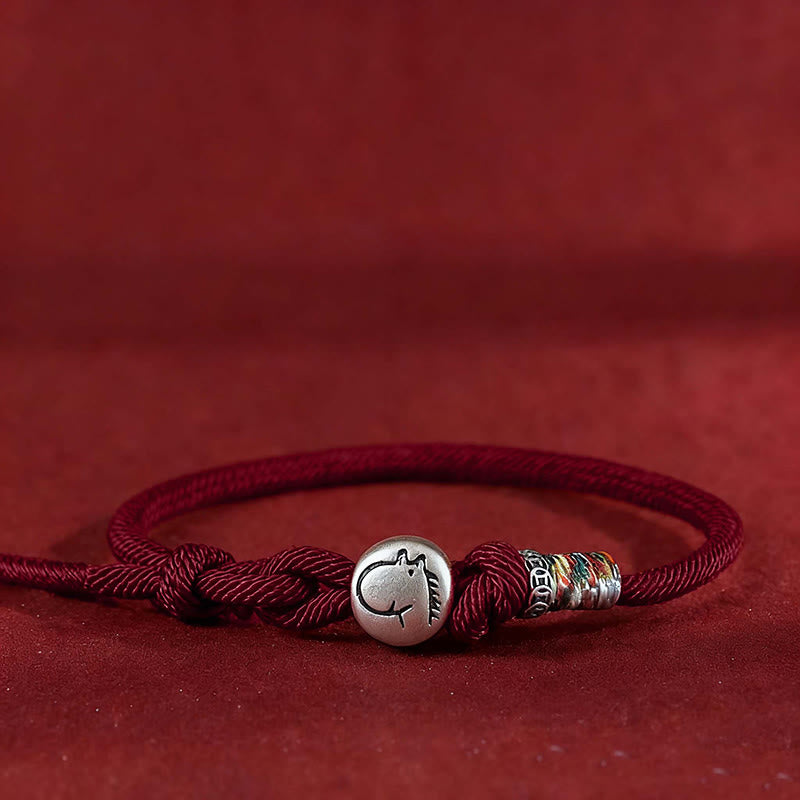 Buddha Stones Year of the Horse 999 Sterling Silver Copper Coins Rope Braided Protection Bracelet - Dark Red - 18-20cm - image 9