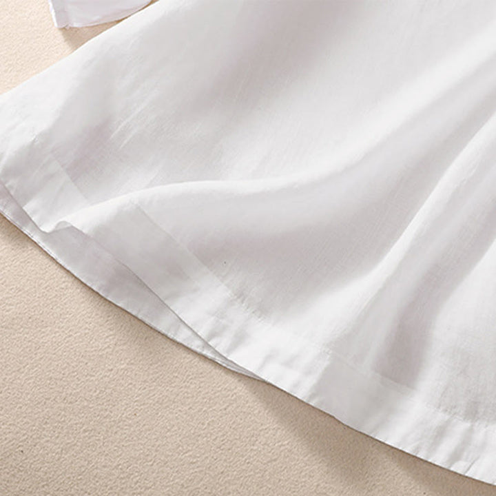 Buddha Stones Casual Plain Button Floral Embroidered Design Puff Half Sleeve Women's Shirt - image 12