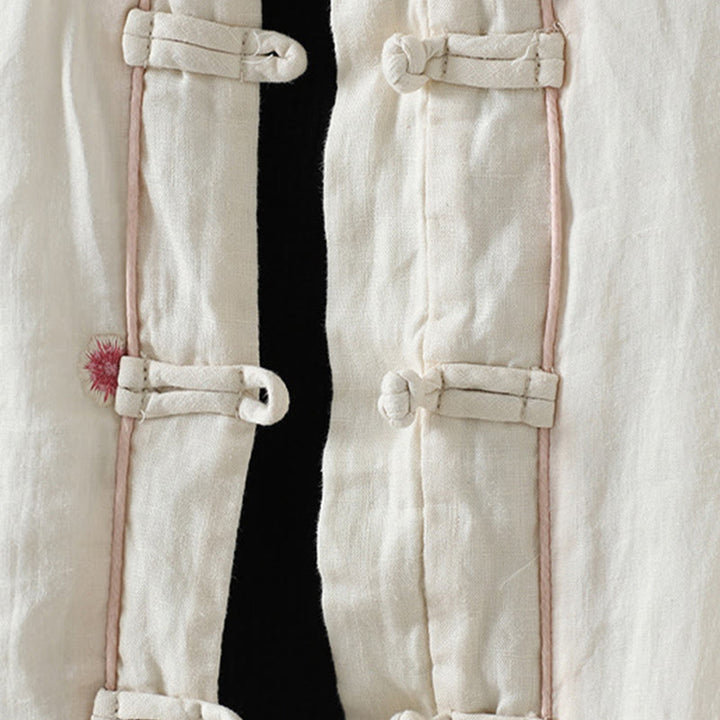 Buddha Stones Flower Embroidery Women's Long Sleeve Cotton-padded Jacket With Pockets - image 8