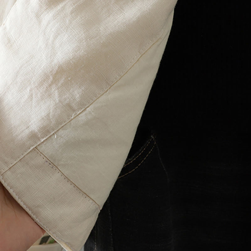 Buddha Stones Flower Embroidery Women's Long Sleeve Cotton-padded Jacket With Pockets - image 6