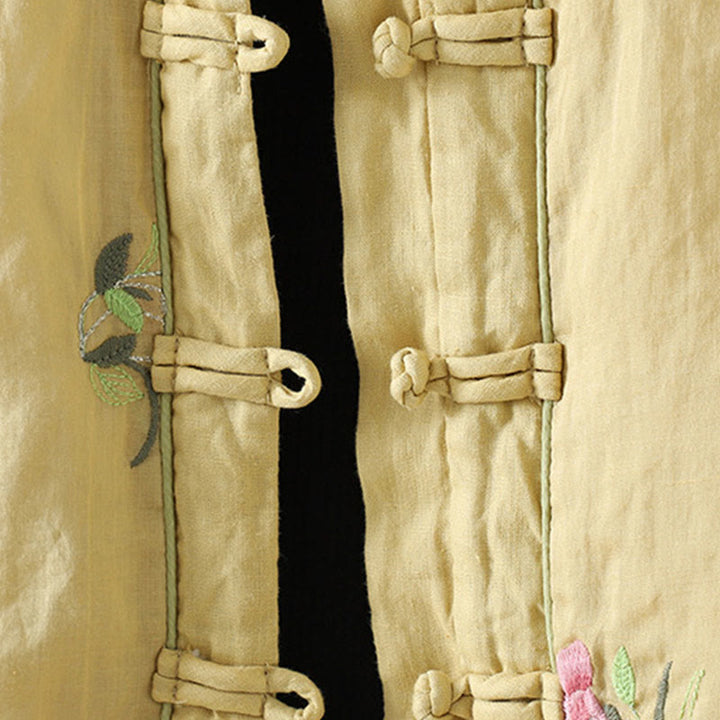 Buddha Stones Flower Embroidery Women's Long Sleeve Cotton-padded Jacket With Pockets - image 14