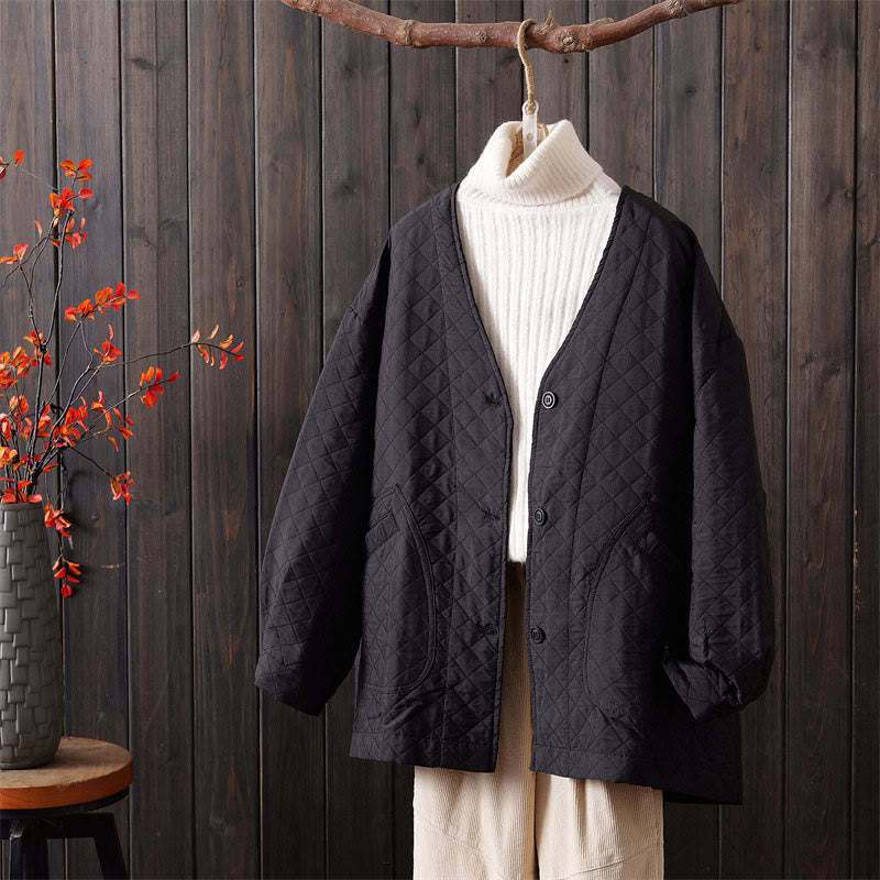 Buddha Stones Casual Solid Color Women's Long Sleeve Cotton Jacket With Pockets - Black - US12，UK/AU16，EU44 (2XL) - image 11