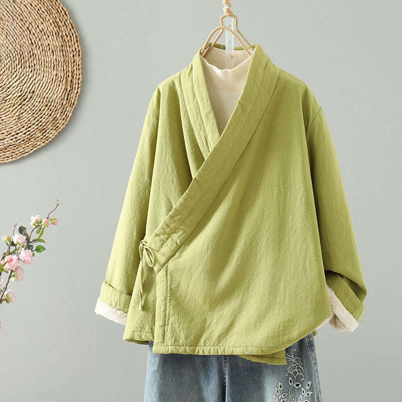 Buddha Stones Drawstring Zen Meditation Women's Long Sleeve Cotton Jacket - YellowGreen - US8-10，UK/AU12-14，EU40-42 (2XL) - image 0