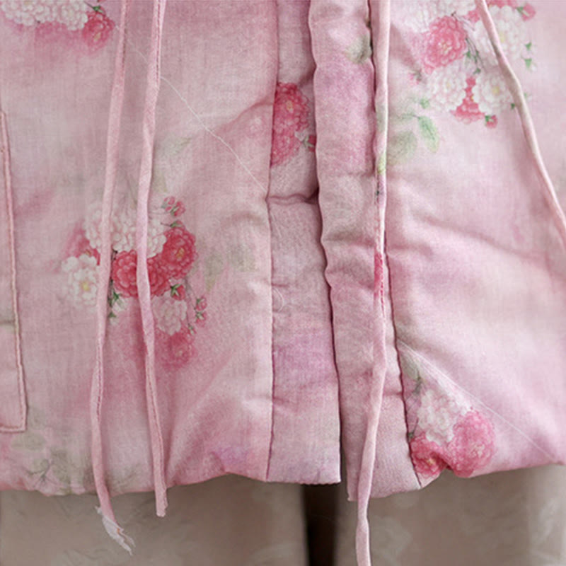 Buddha Stones Printed Flowers Women's Long Sleeve Cotton-padded Jacket With Pockets - image 9