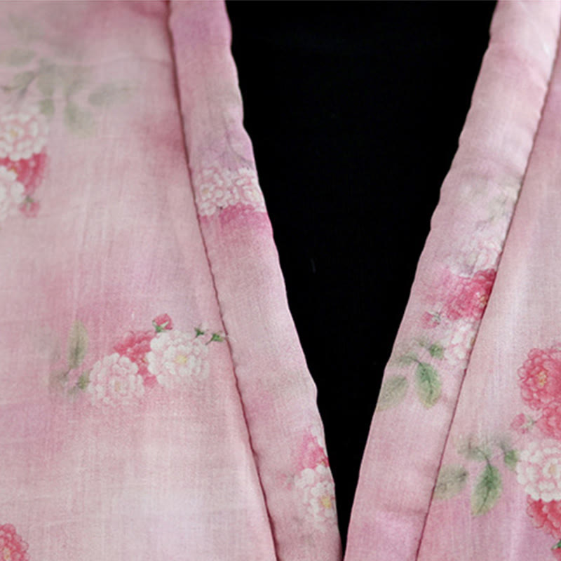 Buddha Stones Printed Flowers Women's Long Sleeve Cotton-padded Jacket With Pockets - image 7