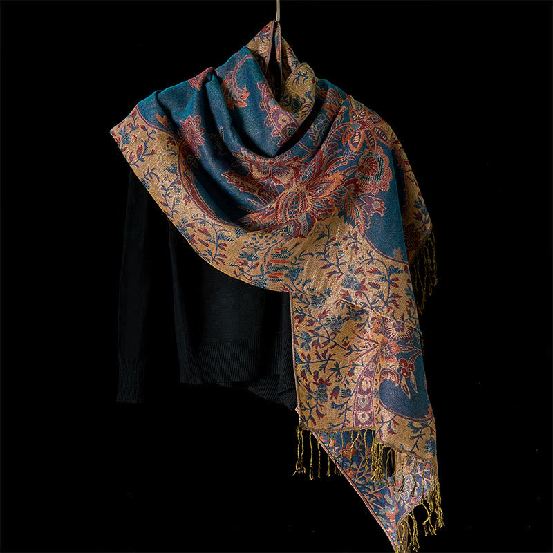 Buddha Stones Spring Red Flowers Leaves Vines Pattern Tassel Soft Scarf Shawl - image 1