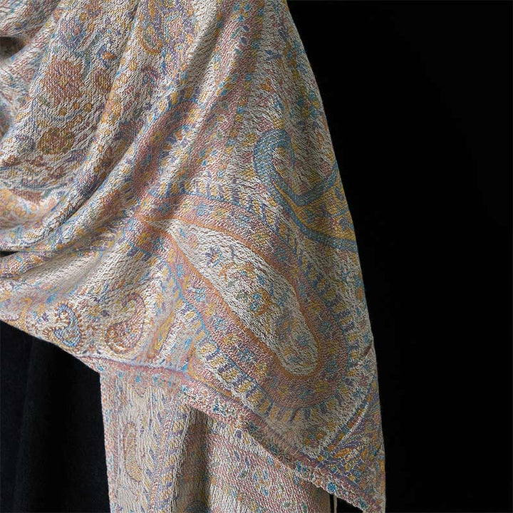 Buddha Stones Spring Light Pink Beige Cashew Flower Geometric Stripes Pattern Tassel Cozy Scarf Shawl - image 10