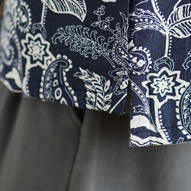 Buddha Stones Plant Pattern Frog-button Women's Sleeveless Cotton Vest Waistcoat With Pockets - image 7