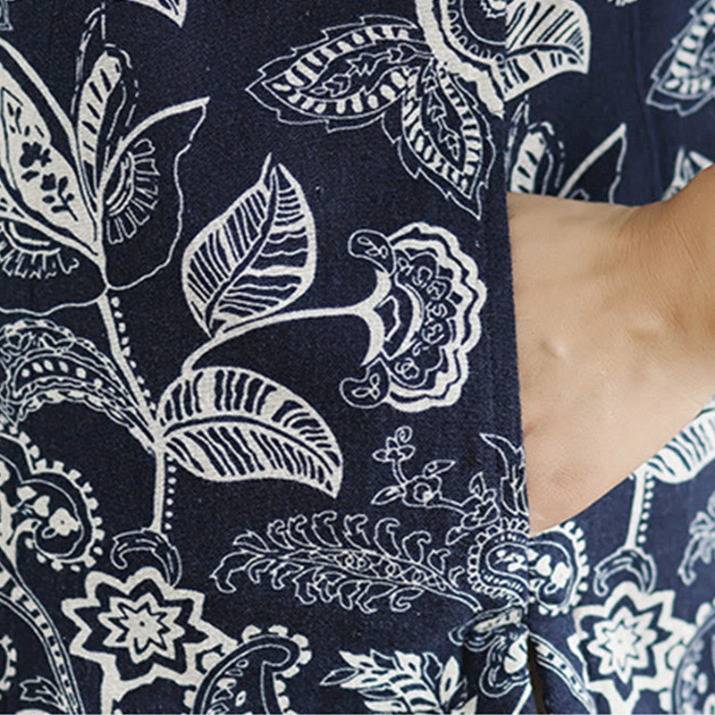 Buddha Stones Plant Pattern Frog-button Women's Sleeveless Cotton Vest Waistcoat With Pockets - image 9