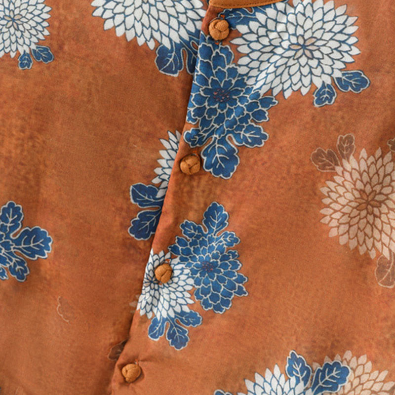 Buddha Stones Floral Prints Buttons Women's Sleeveless Cotton Vest Waistcoat With Pockets - image 7