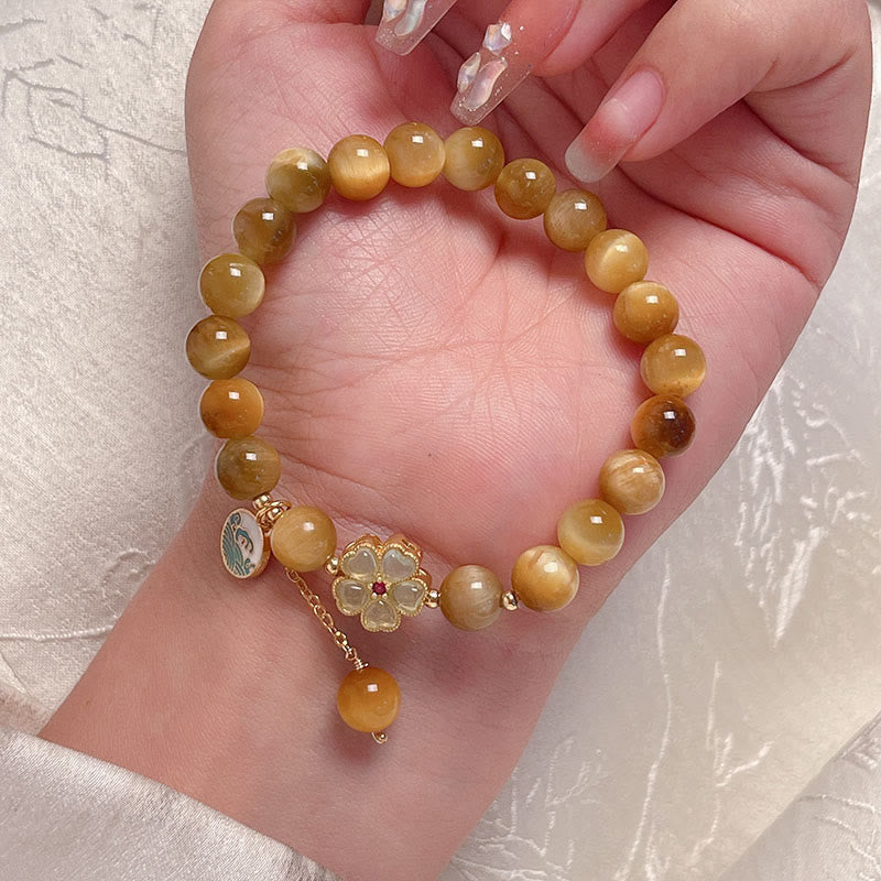 Buddha Stones Natural Golden Tiger Eye Bell Flower Courage Bracelet - image 10
