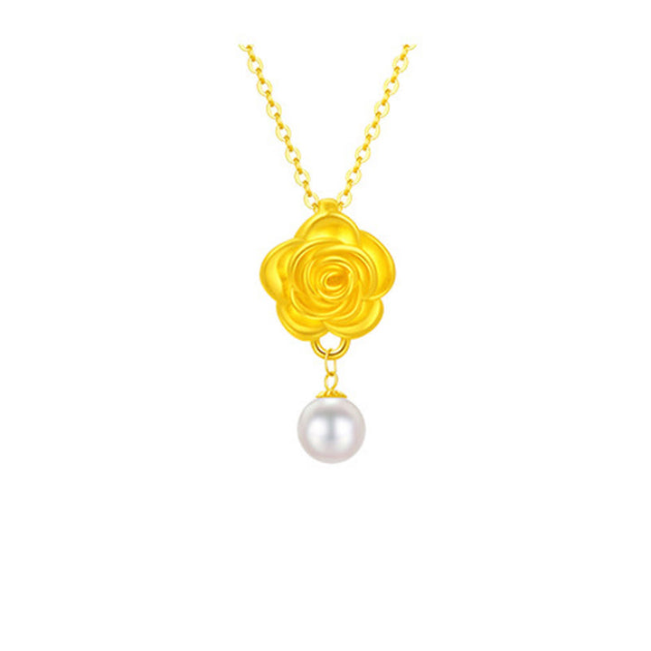Buddha Stones 999 Sterling Silver Plated Gold Camellia Pearl Healing Necklace Pendant - image 8