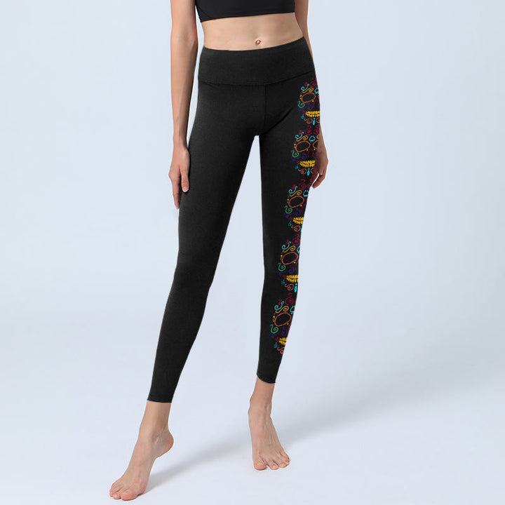 Buddha Stones Colorful Skull Line Design Gym Leggings Women's Yoga Pants - image 5