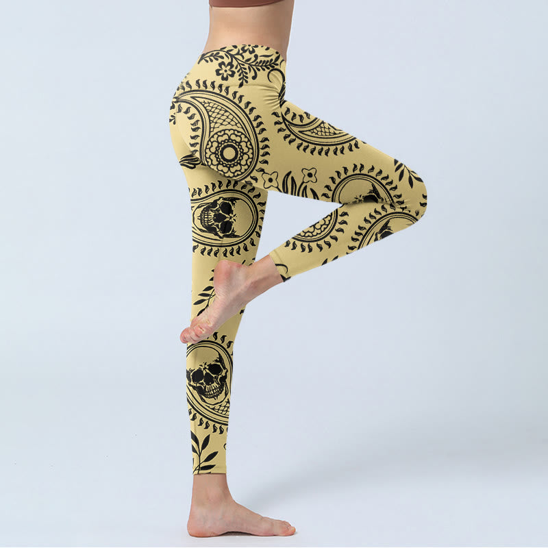 Buddha Stones Paisley Skull Design Gym Leggings Women's Yoga Pants - image 3